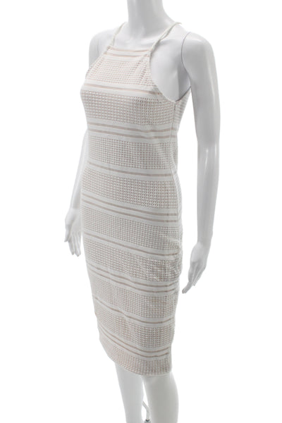 Melissa Odabash Womens Beige Striped Bodycon Midi Dress High Neck Size M