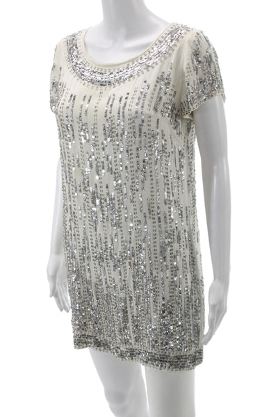 French Connection Women Shift Dress Ivory Scoop Neck Short Sleeve Size 2