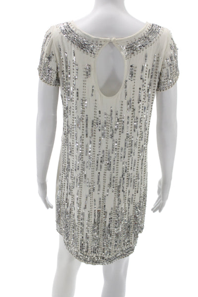 French Connection Women Shift Dress Ivory Scoop Neck Short Sleeve Size 2