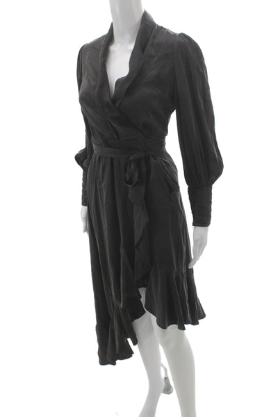 Zimmermann Womens Wrap Dress Black Silk Long Sleeve Size 0P