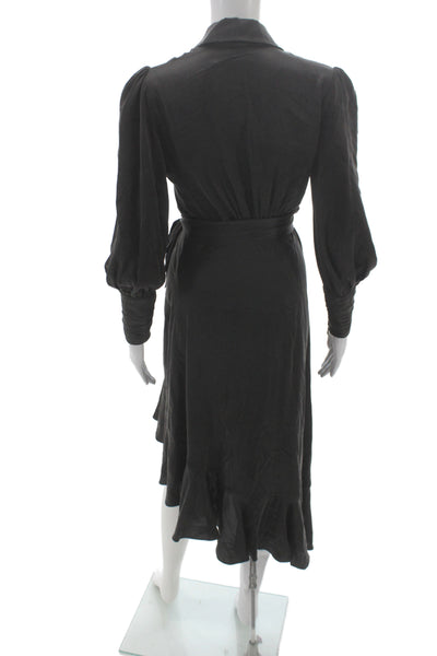 Zimmermann Womens Wrap Dress Black Silk Long Sleeve Size 0P