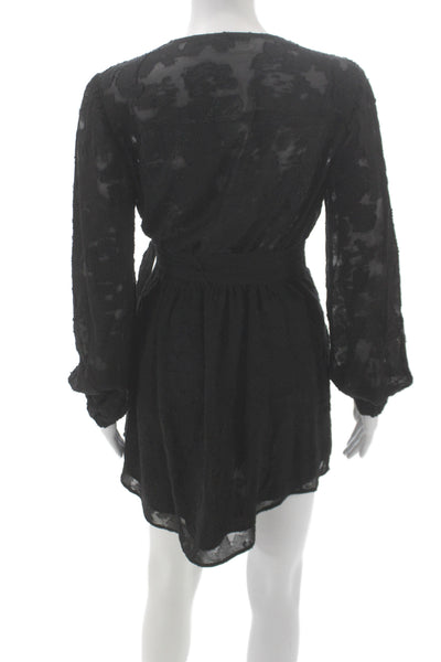 ALC Womens Mini Floral V Neck Long Sleeve Black Dress Size 2