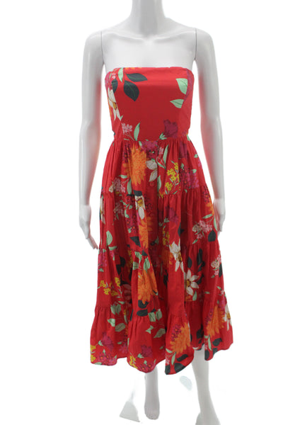 Cara Cara Womens Red Floral Off Shoulder Cotton Sundress Mid Calf Zip Size 2