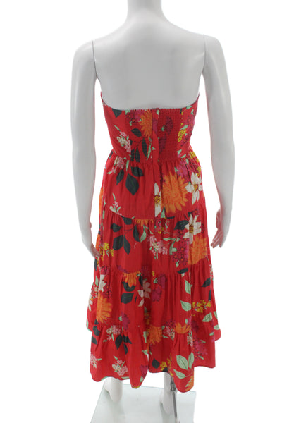 Cara Cara Womens Red Floral Off Shoulder Cotton Sundress Mid Calf Zip Size 2