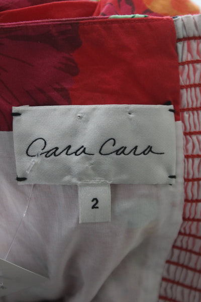 Cara Cara Womens Red Floral Off Shoulder Cotton Sundress Mid Calf Zip Size 2