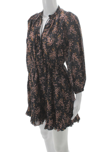 Ulla Johnson Womens Mini Black V-Neck Long Sleeve Bohemian Cotton Dress Size 2