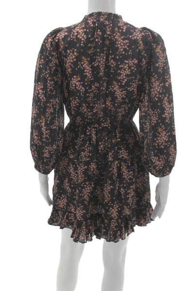 Ulla Johnson Womens Mini Black V-Neck Long Sleeve Bohemian Cotton Dress Size 2