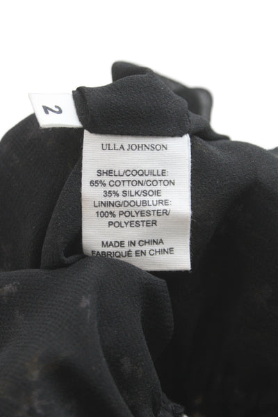 Ulla Johnson Womens Mini Black V-Neck Long Sleeve Bohemian Cotton Dress Size 2