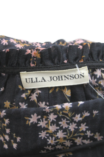 Ulla Johnson Womens Mini Black V-Neck Long Sleeve Bohemian Cotton Dress Size 2