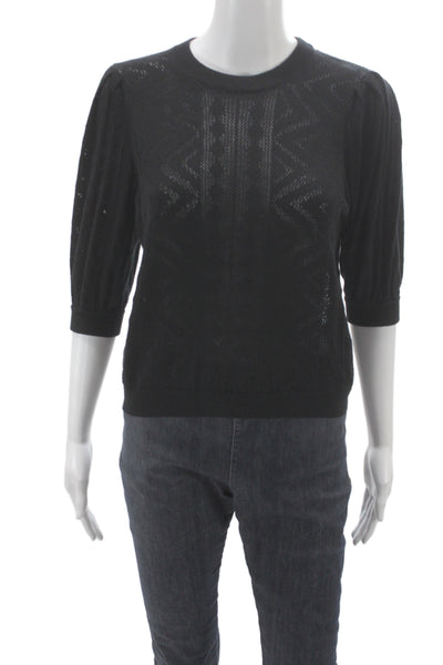 Joie Womens Black Geometric Crew Neck Pullover Sweater 3/4 Sleeve Size XS