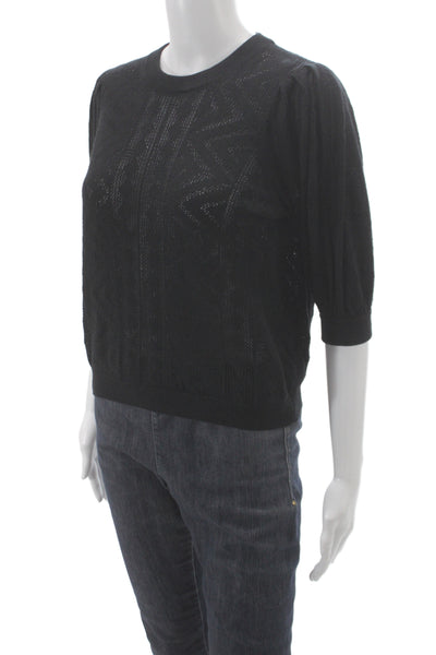 Joie Womens Black Geometric Crew Neck Pullover Sweater 3/4 Sleeve Size XS