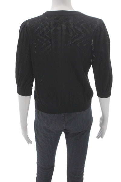 Joie Womens Black Geometric Crew Neck Pullover Sweater 3/4 Sleeve Size XS