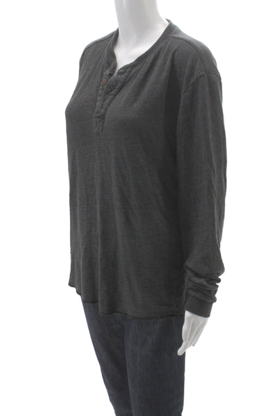 Marine Layer Unisex Adults Basic Gray Button Henley Long Sleeve T-Shirt Size L