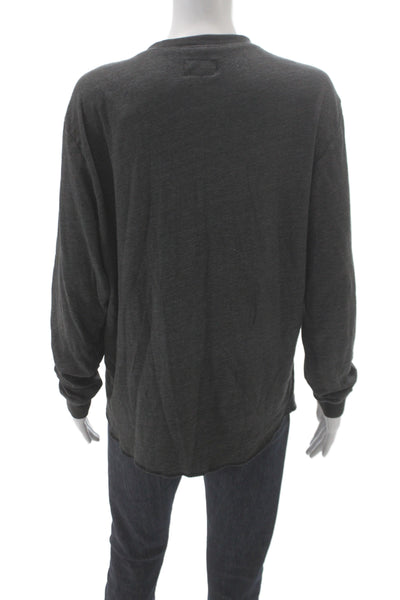 Marine Layer Unisex Adults Basic Gray Button Henley Long Sleeve T-Shirt Size L