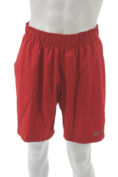 Nike Mens Red Athletic Shorts Drawstring 93% Polyester Size L