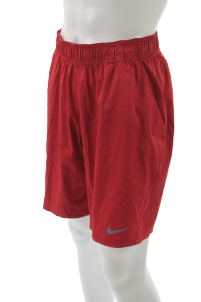Nike Mens Red Athletic Shorts Drawstring 93% Polyester Size L