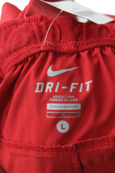 Nike Mens Red Athletic Shorts Drawstring 93% Polyester Size L