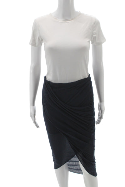 Helmut Lang Womens Blue Micro Modal Wrap Midi Skirt Size S