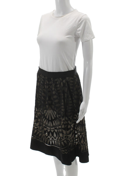 BCBGMAXAZRIA Womens A-Line Cotton Midi Skirt Black Size XS