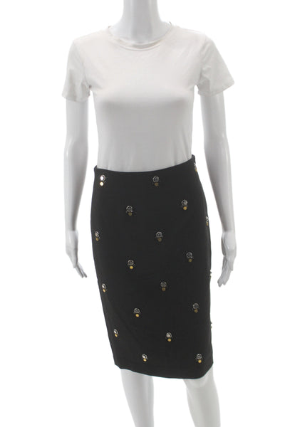 Elizabeth and James Womens Black Embellished Pencil Skirt Knee-Length Size 4
