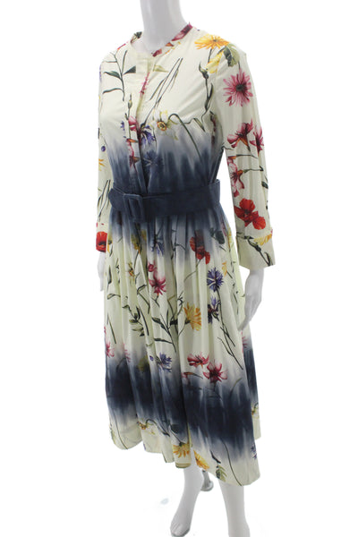 Oscar de la Renta Women Shirt Dress Ivory Long Sleeve Cotton Size 8