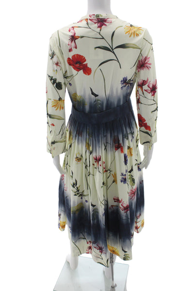 Oscar de la Renta Women Shirt Dress Ivory Long Sleeve Cotton Size 8