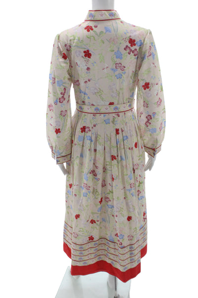 Luisa Beccaria Women Beige Floral Cotton Collar Shirt Dress Long Sleeve Size 42