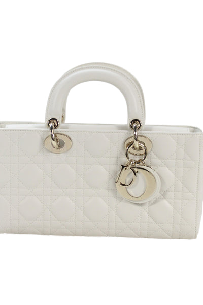 Christian Dior Womens Lady D-Joy Cannage Stitching Charm Bag Handbag White