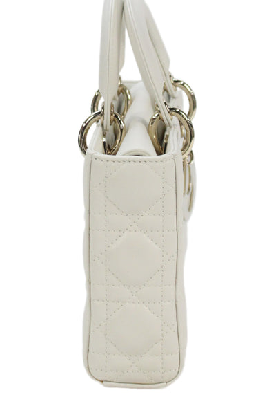 Christian Dior Womens Lady D-Joy Cannage Stitching Charm Bag Handbag White