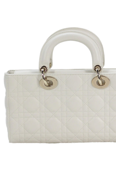 Christian Dior Womens Lady D-Joy Cannage Stitching Charm Bag Handbag White