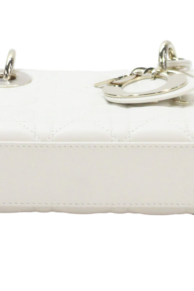 Christian Dior Womens Lady D-Joy Cannage Stitching Charm Bag Handbag White