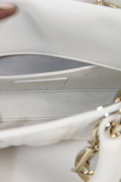 Christian Dior Womens Lady D-Joy Cannage Stitching Charm Bag Handbag White
