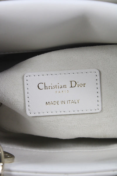 Christian Dior Womens Lady D-Joy Cannage Stitching Charm Bag Handbag White