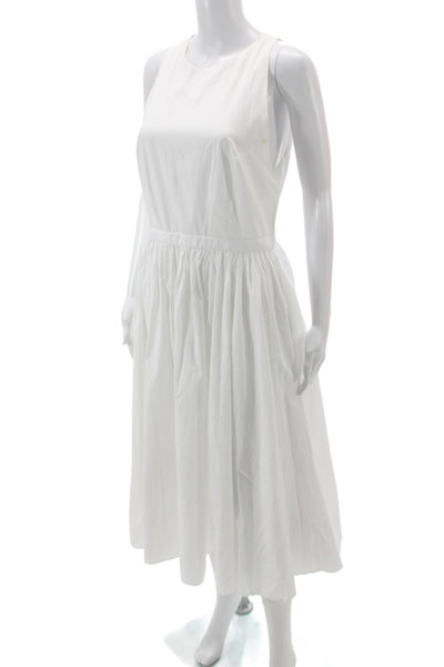 J Crew Womens Fit & Flare Midi Dress White Cotton Zip Roundneck Sleeveless Size
