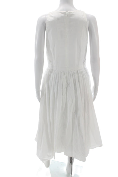 J Crew Womens Fit & Flare Midi Dress White Cotton Zip Roundneck Sleeveless Size
