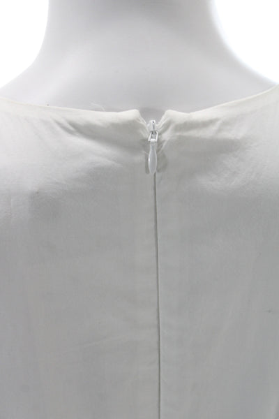 J Crew Womens Fit & Flare Midi Dress White Cotton Zip Roundneck Sleeveless Size