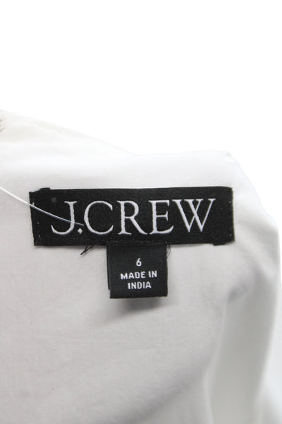 J Crew Womens Fit & Flare Midi Dress White Cotton Zip Roundneck Sleeveless Size