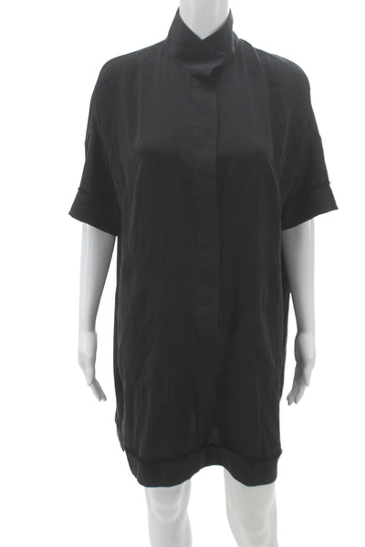 Kit And Ace Women Shirt Dress Black Silk Collared Short Sleeve Button Size M