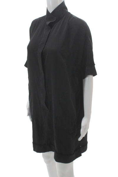 Kit And Ace Women Shirt Dress Black Silk Collared Short Sleeve Button Size M