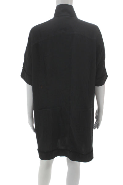 Kit And Ace Women Shirt Dress Black Silk Collared Short Sleeve Button Size M