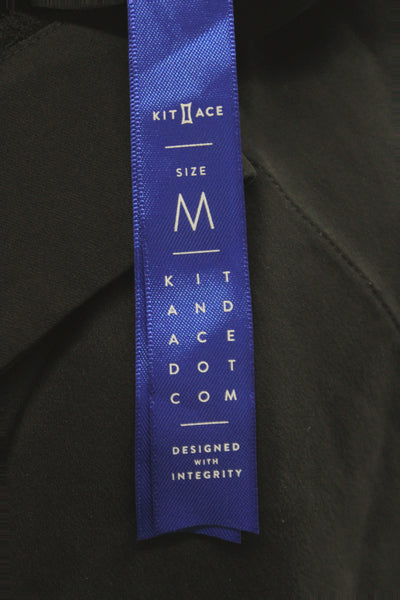 Kit And Ace Women Shirt Dress Black Silk Collared Short Sleeve Button Size M