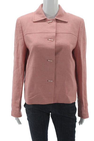 Max Mara Womens Basic Jacket Pink Button Long Sleeve Solid Linen Size 10