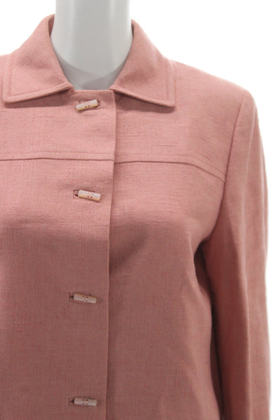 Max Mara Womens Basic Jacket Pink Button Long Sleeve Solid Linen Size 10
