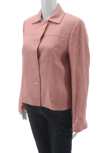 Max Mara Womens Basic Jacket Pink Button Long Sleeve Solid Linen Size 10