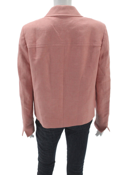 Max Mara Womens Basic Jacket Pink Button Long Sleeve Solid Linen Size 10