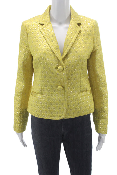 J Crew Collection Womens Basic Jacket Yellow Geometric Wool Long Sleeve Size 8