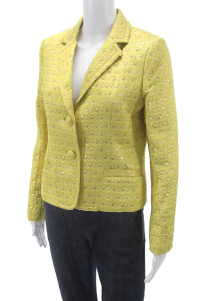 J Crew Collection Womens Basic Jacket Yellow Geometric Wool Long Sleeve Size 8