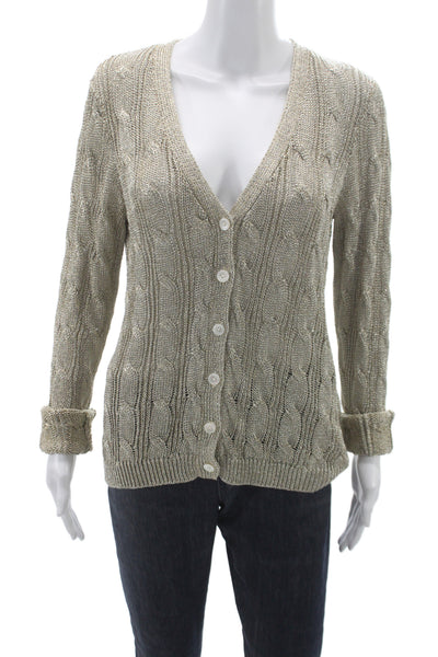 Ralph Lauren Black Label Women Gold V-Neck Cardigan Long Sleeve Size L