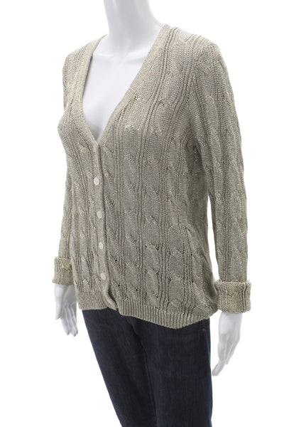 Ralph Lauren Black Label Women Gold V-Neck Cardigan Long Sleeve Size L