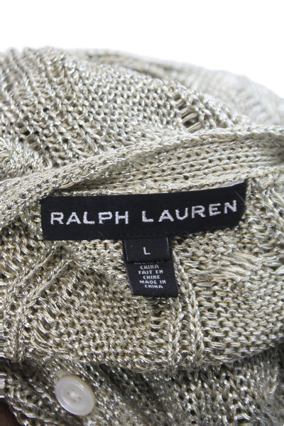 Ralph Lauren Black Label Women Gold V-Neck Cardigan Long Sleeve Size L